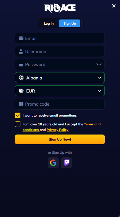 RioAce Καζίνο Εγγραφή