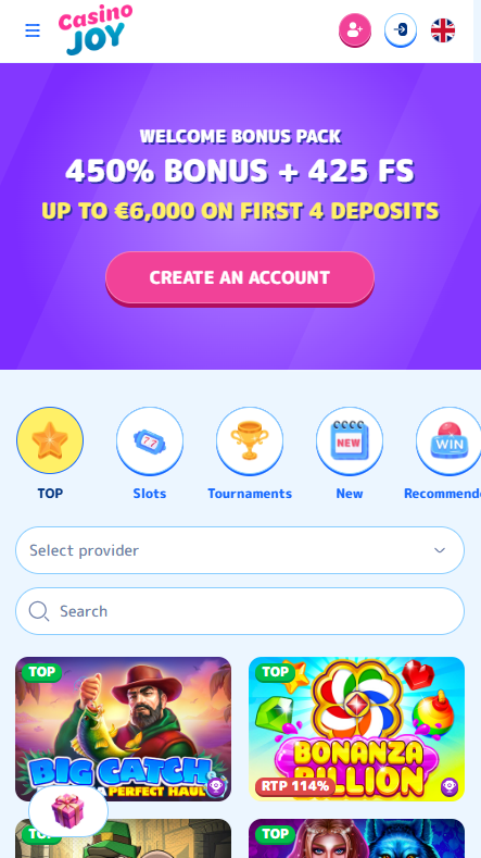 CasinoJoy Λόμπι