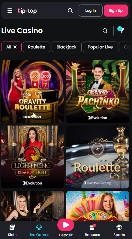 Tip-Top Bet Καζίνο Ζωντανά παιχνίδια