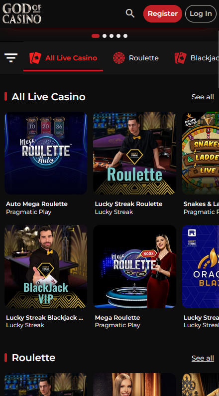 God of Casino Ζωντανά παιχνίδια