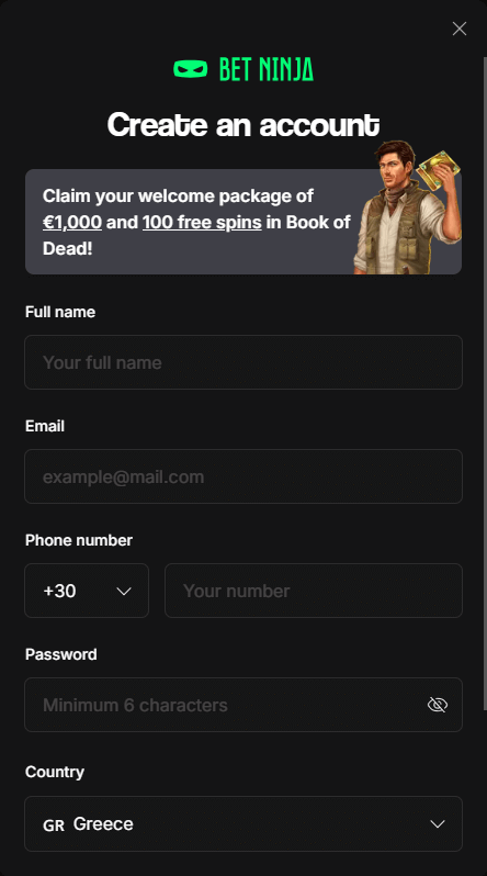 Betninja Καζίνο Εγγραφή