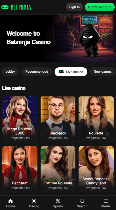 Betninja Καζίνο Ζωντανά παιχνίδια