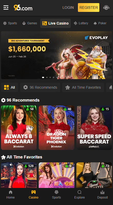 96.com Καζίνο Ζωντανά παιχνίδια