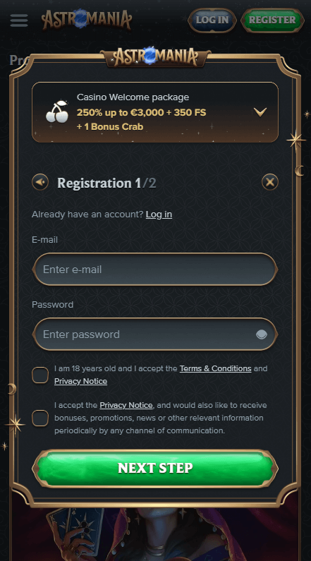 AstroMania Καζίνο Εγγραφή