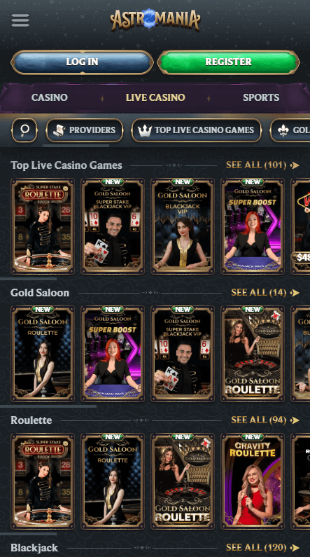 AstroMania Καζίνο Ζωντανά παιχνίδια