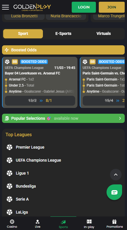 GoldenPlay Καζίνο Αθλητικά στοιχήματα