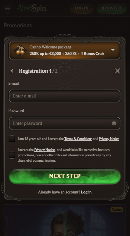 AlterSpin Καζίνο Εγγραφή