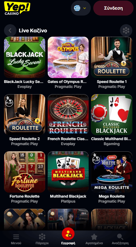 Yep Casino Ζωντανά παιχνίδια