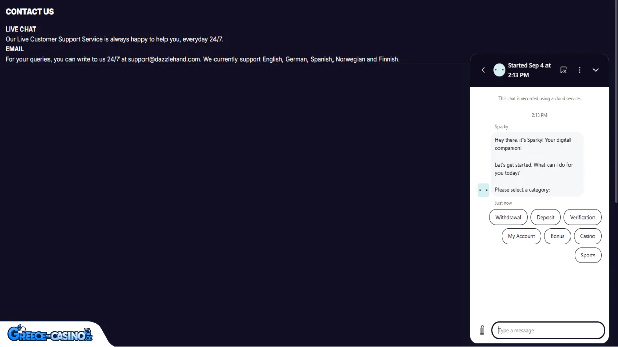 Dazzlehand Kazíno ipostírixi